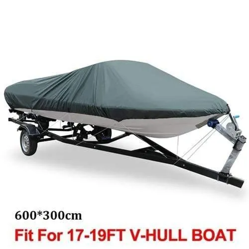 210D 540 / 570 / 700 x 280 / 300CM Wasserdichte Bootsabdeckung für Angler Ski Bass Speedboat V-Form Schwarze Bootsabdeckung