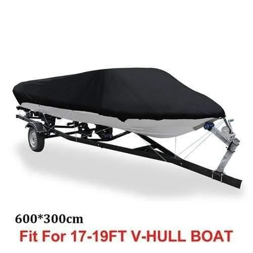 210D 540 / 570 / 700 x 280 / 300CM Wasserdichte Bootsabdeckung für Angler Ski Bass Speedboat V-Form Schwarze Bootsabdeckung