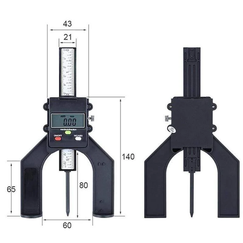 Hochpräzises digitales Tiefenmessgerät, Lochtiefe, Messschieber für DIY-Holzbearbeitungswerkzeug, 0–80 mm, D27