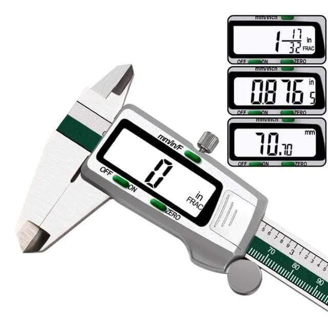 Digitaler Messschieber aus Edelstahl, 150 mm, Bruchteil/mm/Zoll, LCD-Display, Messschieber, hochpräzises Messgerät