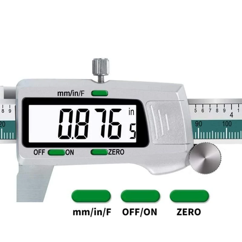 Digitaler Messschieber aus Edelstahl, 150 mm, Bruchteil/mm/Zoll, LCD-Display, Messschieber, hochpräzises Messgerät
