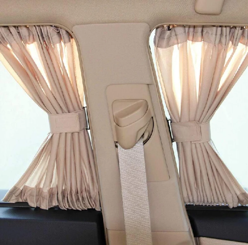 Schrumpfbarer Aluminium-Schattenvorhang für Auto-Front- und Heckscheiben – Beige (2 Stück)