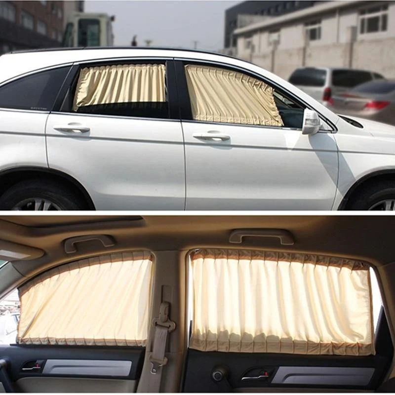 Schrumpfbarer Aluminium-Schattenvorhang für Auto-Front- und Heckscheiben – Beige (2 Stück)