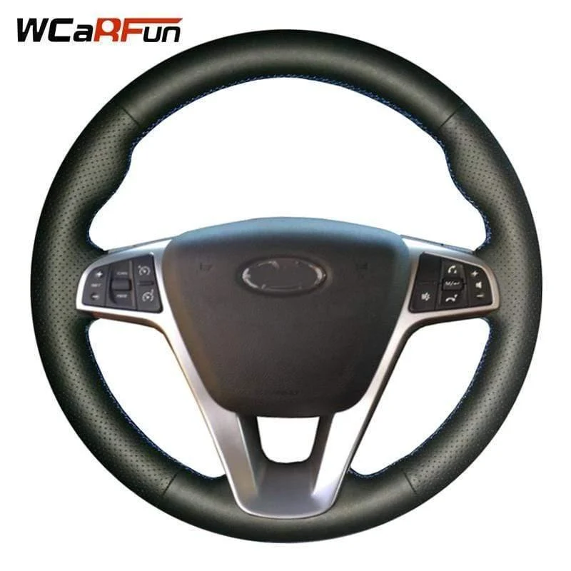 Handgenähte Auto-Lenkradabdeckung aus schwarzem Leder zum Selbermachen für Lada Vesta 2015 2016 2017