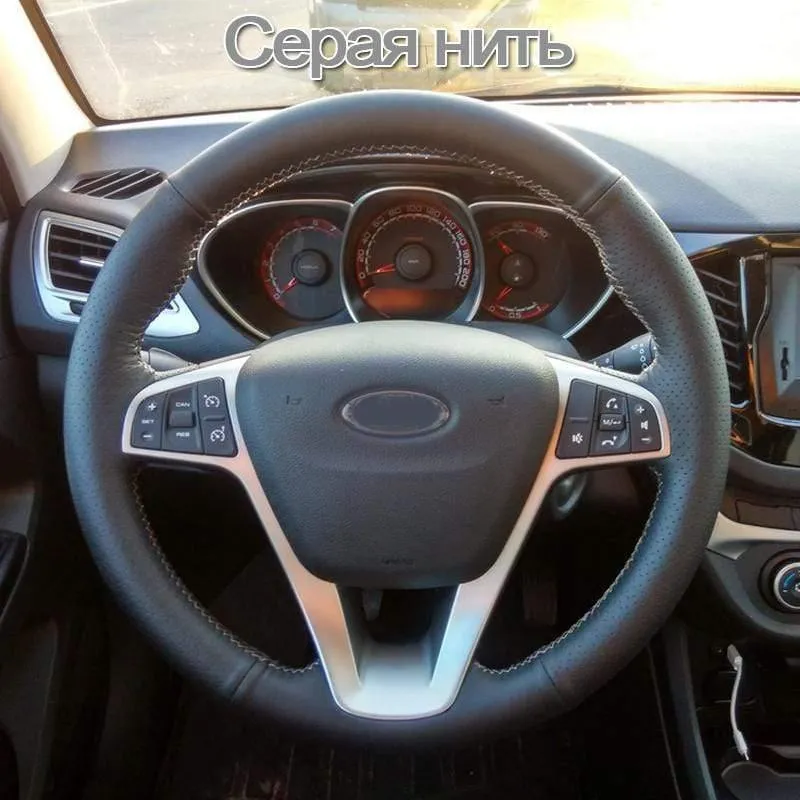 Handgenähte Auto-Lenkradabdeckung aus schwarzem Leder zum Selbermachen für Lada Vesta 2015 2016 2017