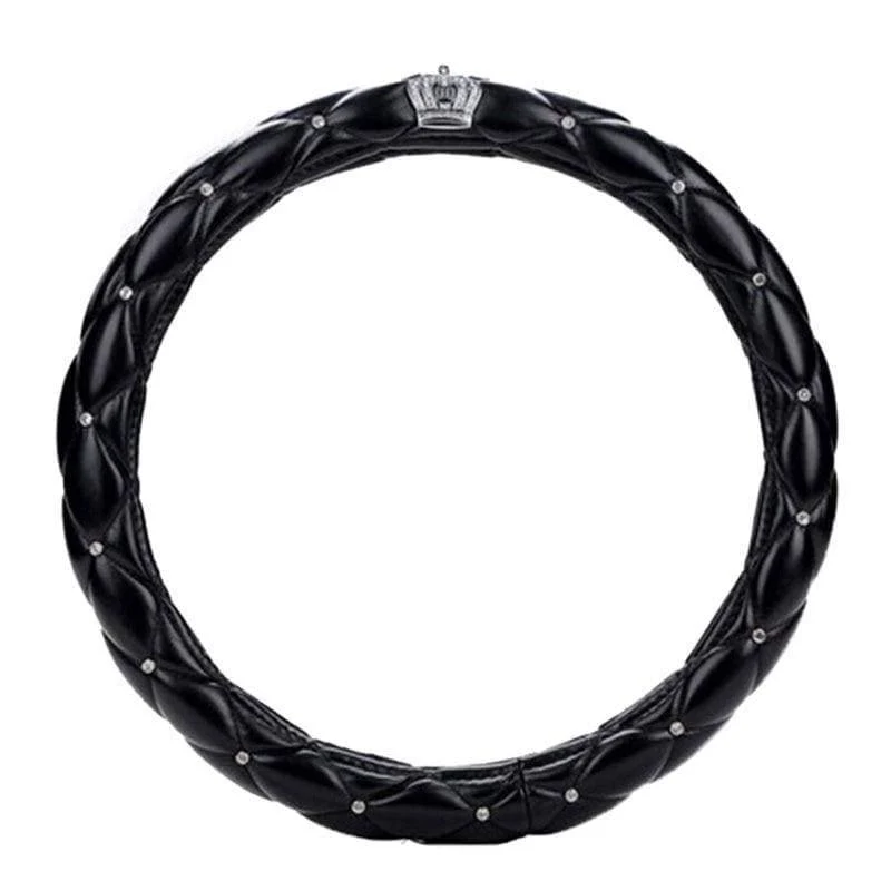 38 cm Luxus Kristall Krone Besetzt Strass PU Leder Auto Lenkrad Abdeckung Diamant Lenkung Abdeckung Innen Auto Zubehör