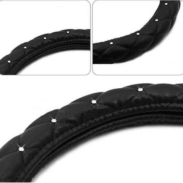 38 cm Luxus Kristall Krone Besetzt Strass PU Leder Auto Lenkrad Abdeckung Diamant Lenkung Abdeckung Innen Auto Zubehör