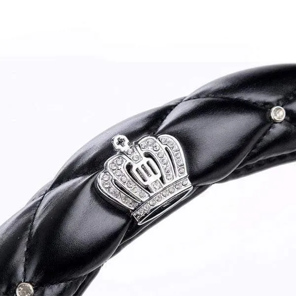 38 cm Luxus Kristall Krone Besetzt Strass PU Leder Auto Lenkrad Abdeckung Diamant Lenkung Abdeckung Innen Auto Zubehör