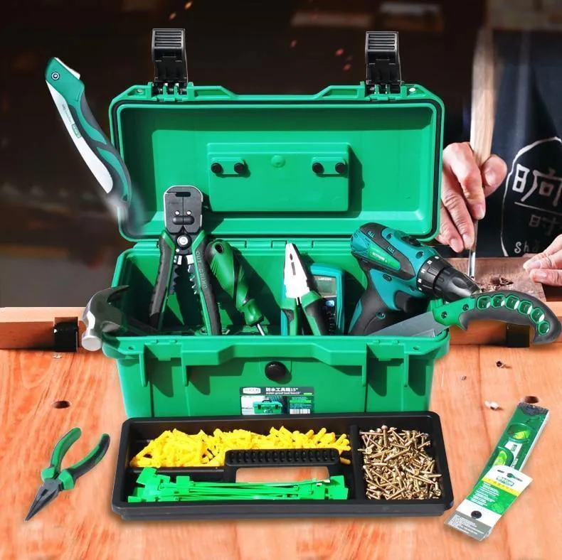 Wasserdichtes Werkzeugset 15"/17"/19" Werkzeugkasten Zweischichtiger Dichtungskasten Stoßfester Koffer Kunststoff-Werkzeugkasten Tragbarer Koffer für Werkzeuge