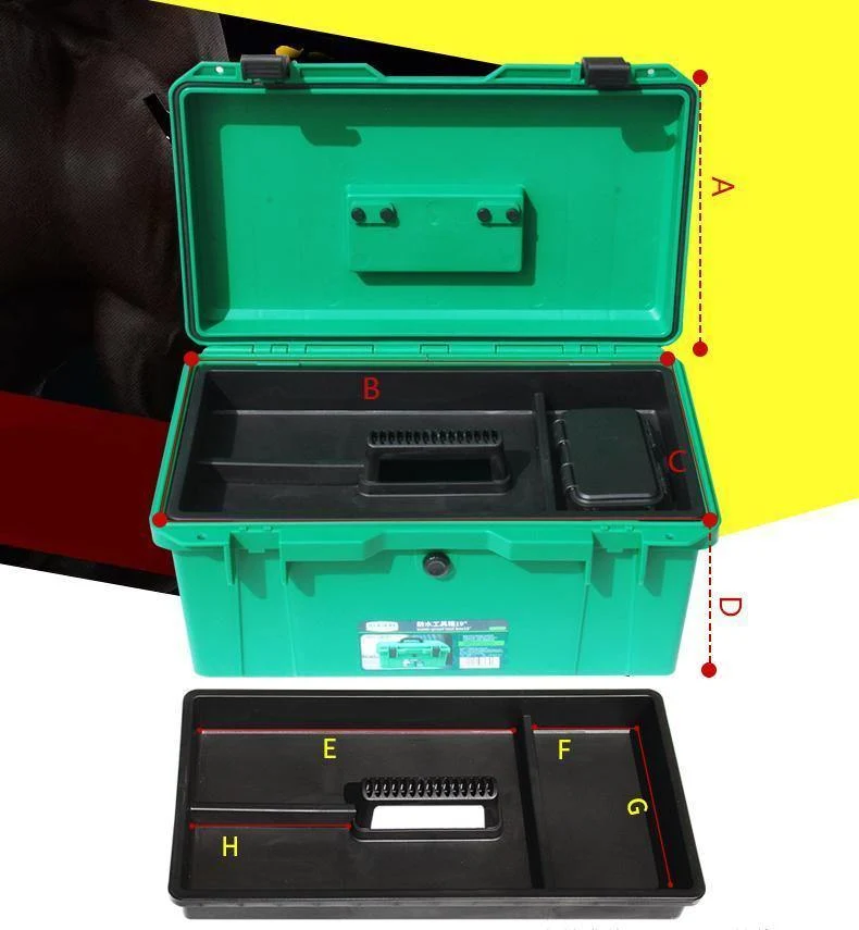 Wasserdichtes Werkzeugset 15"/17"/19" Werkzeugkasten Zweischichtiger Dichtungskasten Stoßfester Koffer Kunststoff-Werkzeugkasten Tragbarer Koffer für Werkzeuge