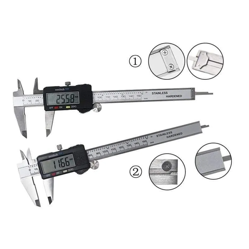 Digitaler Messschieber 6 Zoll 150mm Edelstahl Elektronischer Messschieber Mikrometer Tiefenmesswerkzeuge