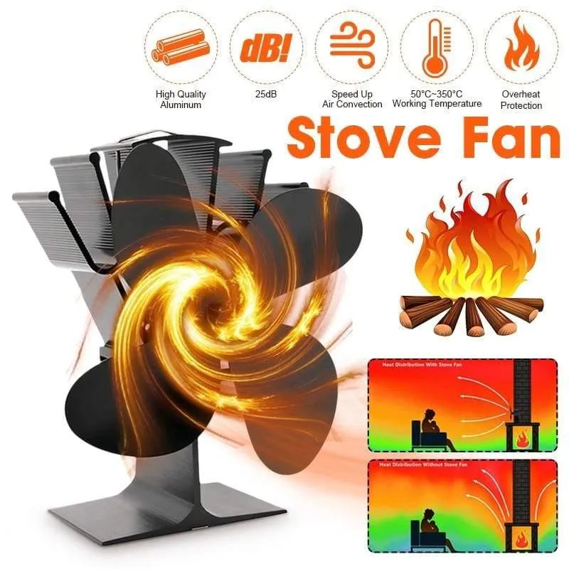 Black Stove Fan 4 Blade Kamin Fan Wärmebetriebene komin Holzbrenner Eco Fan Friendly Quiet Home Effiziente Wärmeverteilung