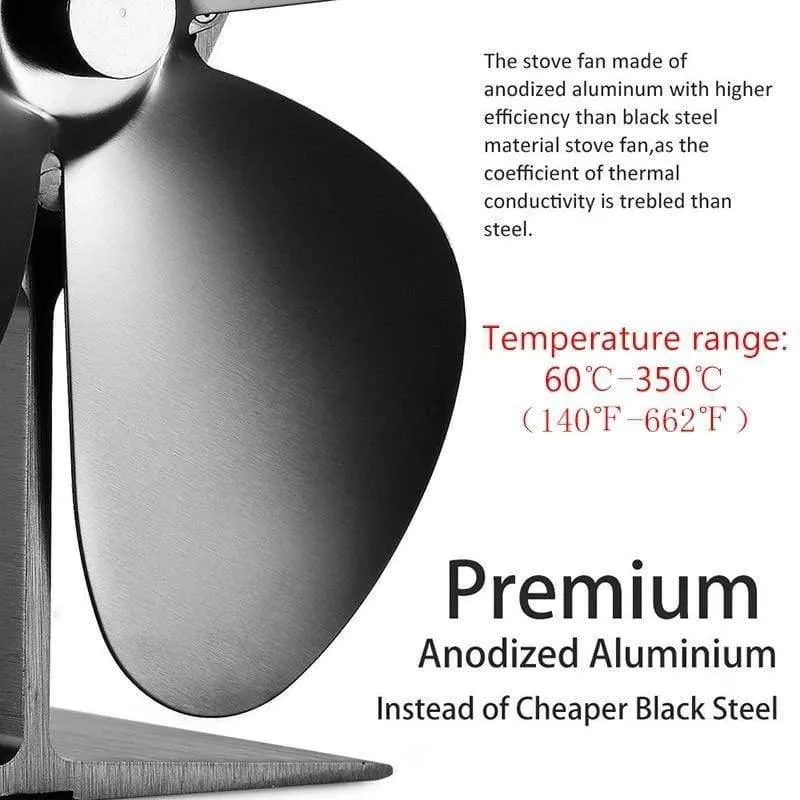Black Stove Fan 4 Blade Kamin Fan Wärmebetriebene komin Holzbrenner Eco Fan Friendly Quiet Home Effiziente Wärmeverteilung