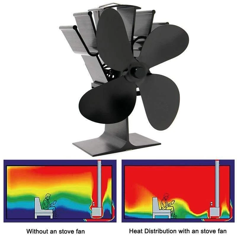 Black Stove Fan 4 Blade Kamin Fan Wärmebetriebene komin Holzbrenner Eco Fan Friendly Quiet Home Effiziente Wärmeverteilung