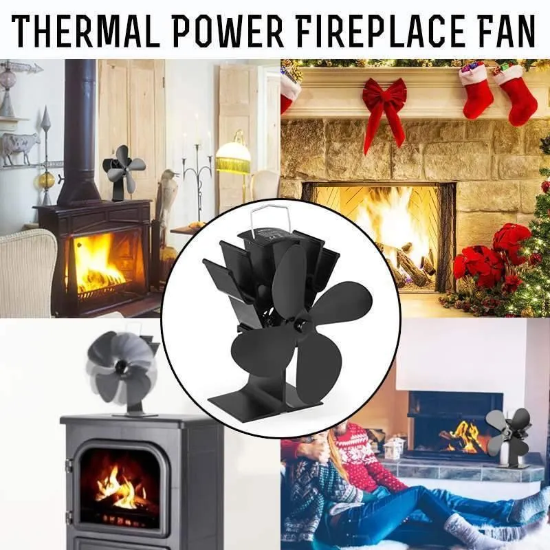 Black Stove Fan 4 Blade Kamin Fan Wärmebetriebene komin Holzbrenner Eco Fan Friendly Quiet Home Effiziente Wärmeverteilung