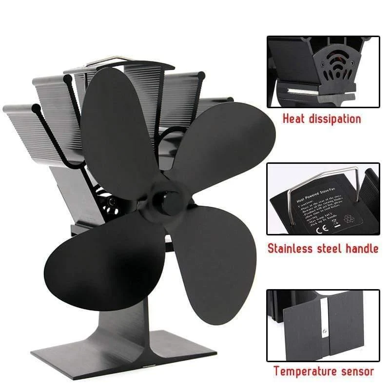 Black Stove Fan 4 Blade Kamin Fan Wärmebetriebene komin Holzbrenner Eco Fan Friendly Quiet Home Effiziente Wärmeverteilung