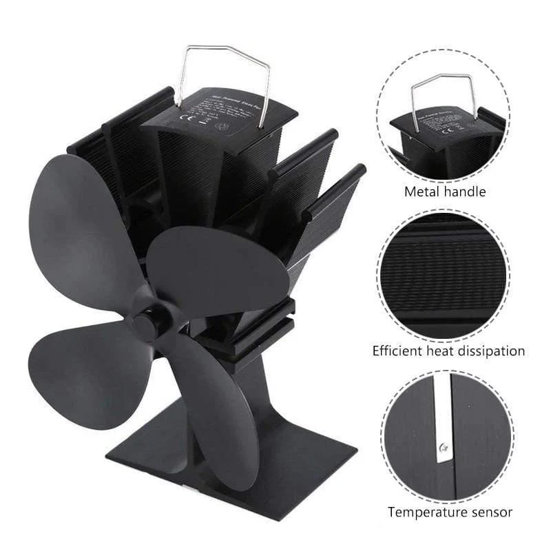 Black Stove Fan 4 Blade Kamin Fan Wärmebetriebene komin Holzbrenner Eco Fan Friendly Quiet Home Effiziente Wärmeverteilung