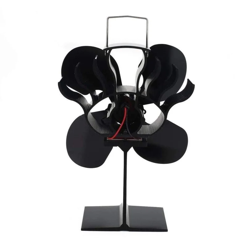 4-flügeliger, wärmebetriebener Kaminofen mit Kaminholzbrenner Ecofan Quiet Black Home Fireplace Fan Effiziente Wärmeverteilung