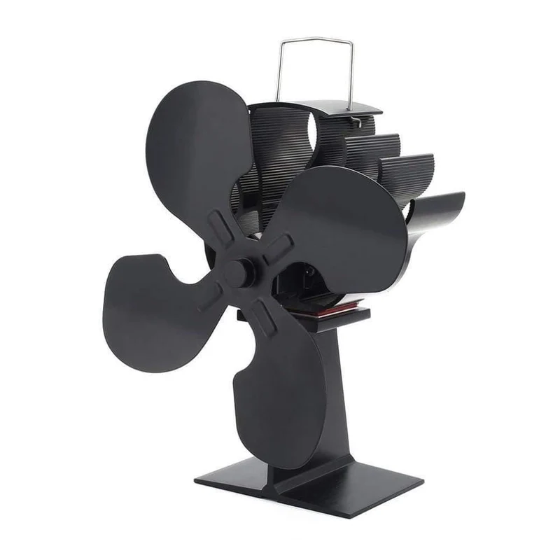 4-flügeliger, wärmebetriebener Kaminofen mit Kaminholzbrenner Ecofan Quiet Black Home Fireplace Fan Effiziente Wärmeverteilung