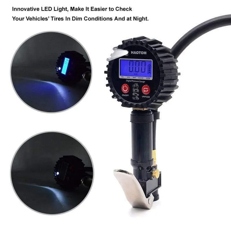 1 / 4 NPT Digitaler Schnellkupplungs-Reifenfüller mit Manometer 0-200PSI Luftfutter und Kompressorzubehör Reifenreparaturwerkzeuge