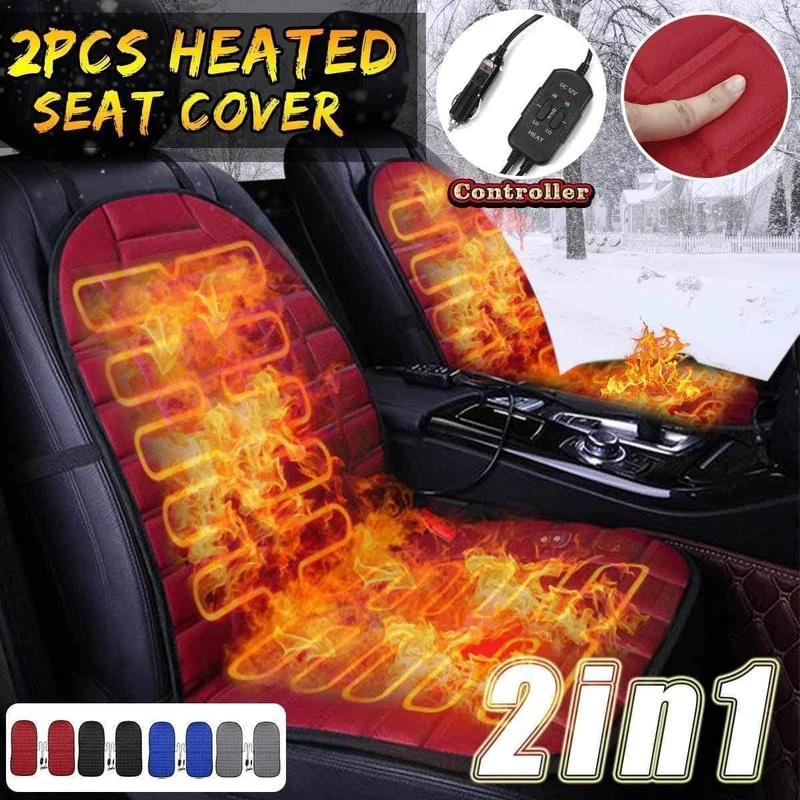 2Pcs In 1 Schnell beheizt & verstellbar Schwarz / Grau / Blau / Rot Auto elektrisch beheizter Sitz Auto Styling Winterpolster Kissen Autoplanen