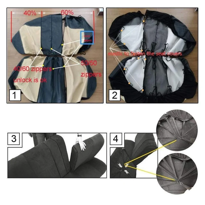 11 Pcs Polyster Material Volle Autositzbezüge Set Universal Fit Die Meisten Klassischen Autositzbezug Beige / Grau / Schwarz Farbe