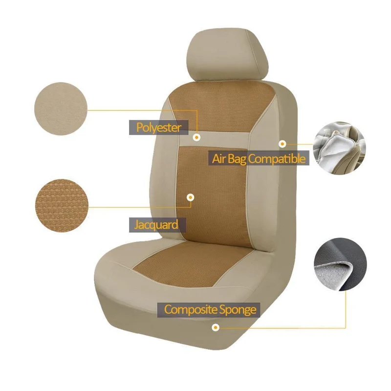 11 Pcs Polyster Material Volle Autositzbezüge Set Universal Fit Die Meisten Klassischen Autositzbezug Beige / Grau / Schwarz Farbe