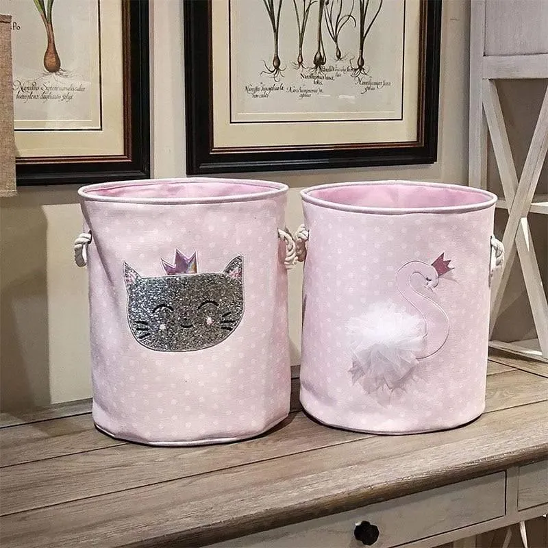 35 * 40 cm Kleinigkeiten Lagerung Fässer Hohe Kapazität Rosa Schwan Katze Faltbare Spielzeug Aufbewahrungsbox Home Organizer Schmutzwäsche Korb Leinwand