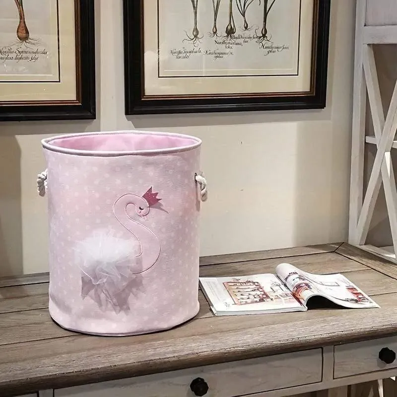 35 * 40 cm Kleinigkeiten Lagerung Fässer Hohe Kapazität Rosa Schwan Katze Faltbare Spielzeug Aufbewahrungsbox Home Organizer Schmutzwäsche Korb Leinwand
