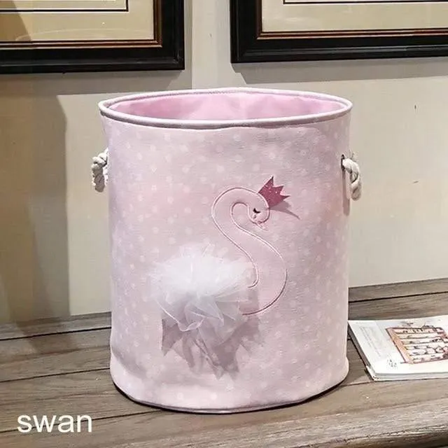 35 * 40 cm Kleinigkeiten Lagerung Fässer Hohe Kapazität Rosa Schwan Katze Faltbare Spielzeug Aufbewahrungsbox Home Organizer Schmutzwäsche Korb Leinwand