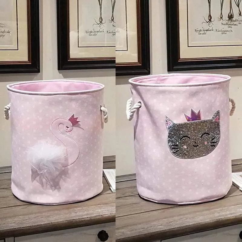 35 * 40 cm Kleinigkeiten Lagerung Fässer Hohe Kapazität Rosa Schwan Katze Faltbare Spielzeug Aufbewahrungsbox Home Organizer Schmutzwäsche Korb Leinwand
