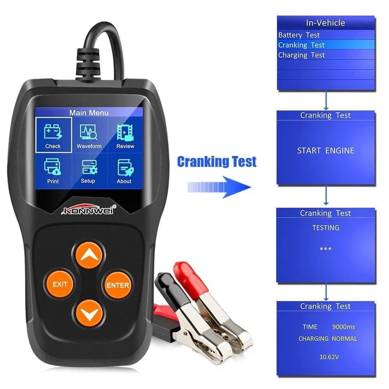 KW600 12V Autobatterietester 100 bis 2000CCA 12 Volt Batteriewerkzeuge für das Auto Quick Cranking Charging Diagnostic