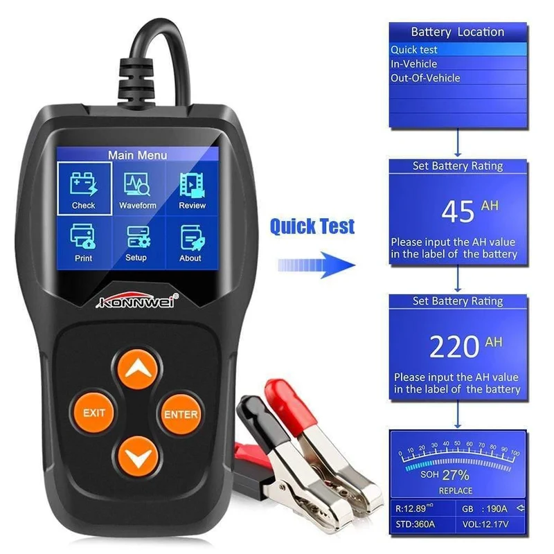 KW600 12V Autobatterietester 100 bis 2000CCA 12 Volt Batteriewerkzeuge für das Auto Quick Cranking Charging Diagnostic