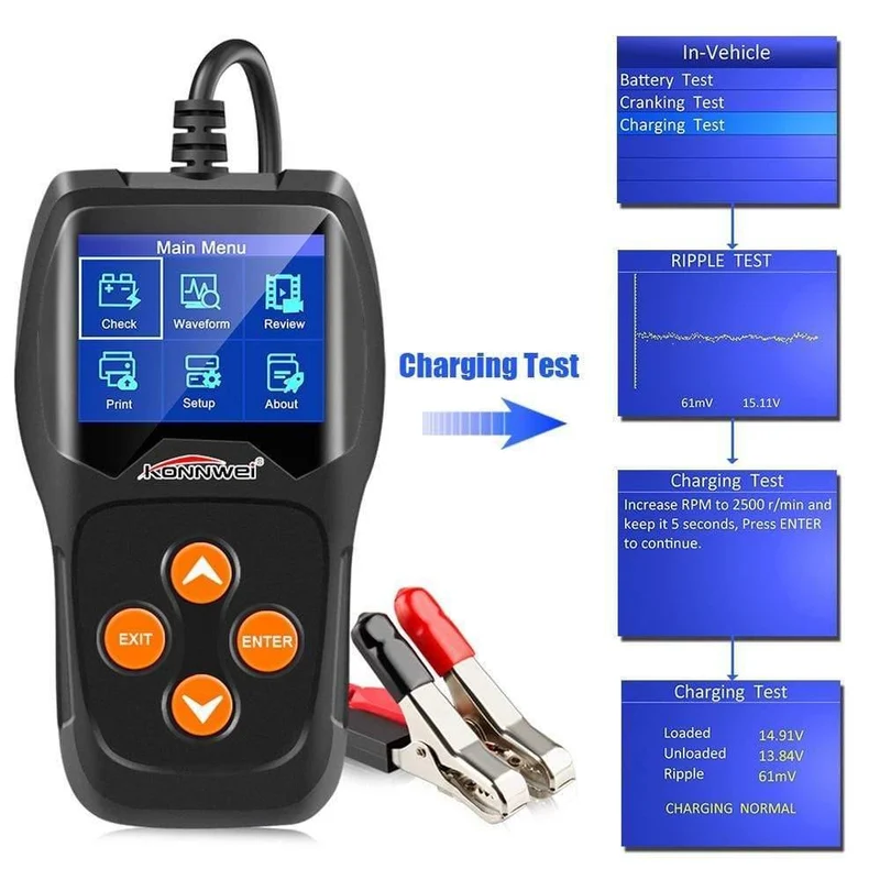 KW600 12V Autobatterietester 100 bis 2000CCA 12 Volt Batteriewerkzeuge für das Auto Quick Cranking Charging Diagnostic