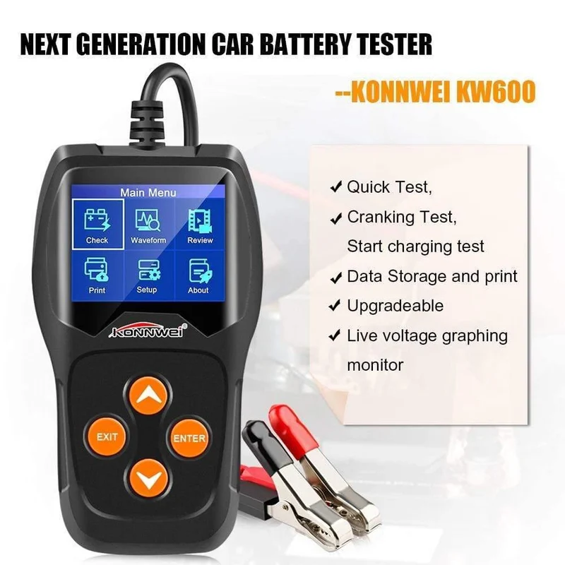 KW600 12V Autobatterietester 100 bis 2000CCA 12 Volt Batteriewerkzeuge für das Auto Quick Cranking Charging Diagnostic