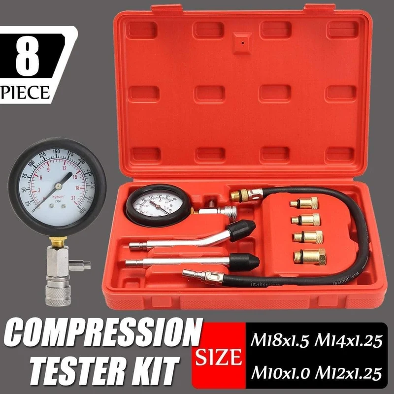 Benzinmotor-Manometer-Tester-Set, Kompressions-Leckage-Diagnose-Kompressometer-Werkzeug für Auto, mit Koffer