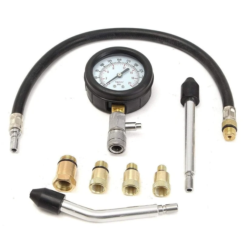 Benzinmotor-Manometer-Tester-Set, Kompressions-Leckage-Diagnose-Kompressometer-Werkzeug für Auto, mit Koffer