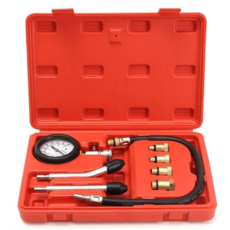 Benzinmotor-Manometer-Tester-Set, Kompressions-Leckage-Diagnose-Kompressometer-Werkzeug für Auto, mit Koffer