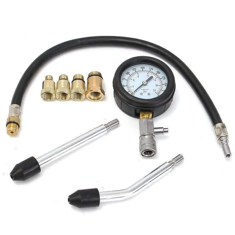 Benzinmotor-Manometer-Tester-Set, Kompressions-Leckage-Diagnose-Kompressometer-Werkzeug für Auto, mit Koffer