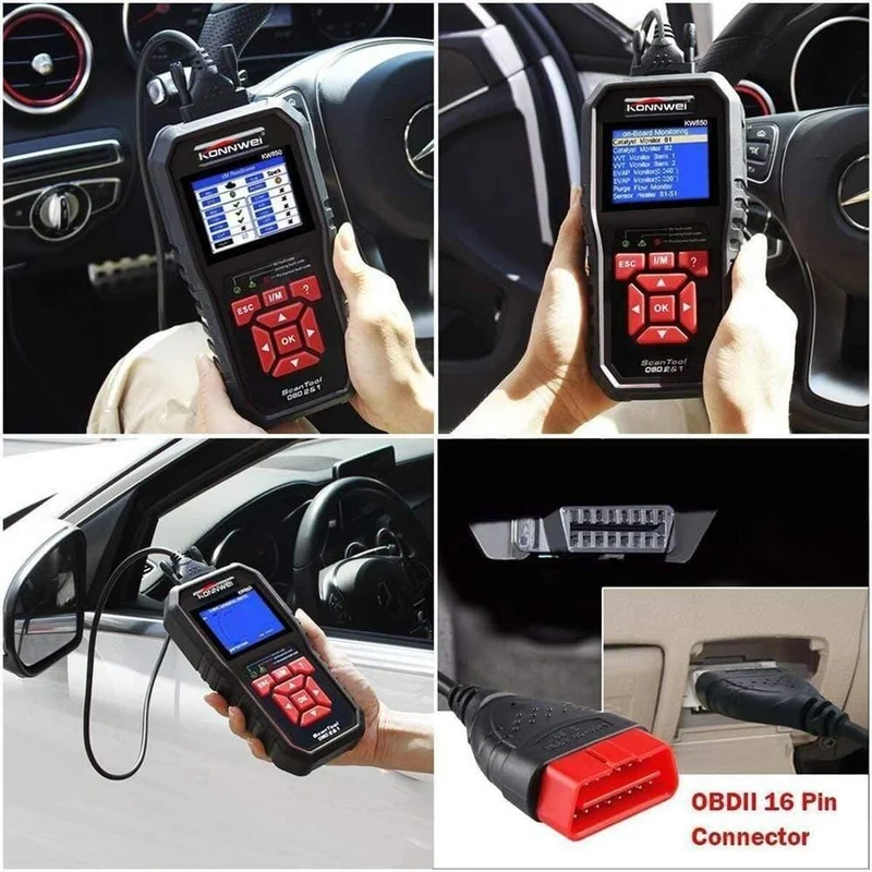 KW850 OBD2 Selbstdiagnosescanner Universal-OBD-Autodiagnosewerkzeug ODB2 Check Engine Kfz-Autocodeleser Schwarz