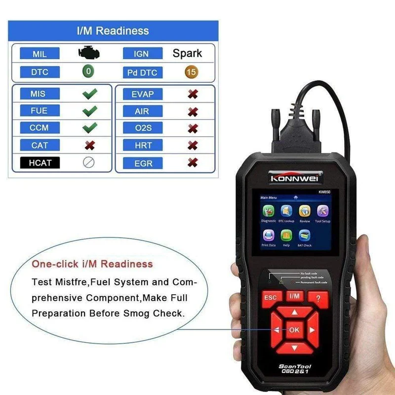 KW850 OBD2 Selbstdiagnosescanner Universal-OBD-Autodiagnosewerkzeug ODB2 Check Engine Kfz-Autocodeleser Schwarz