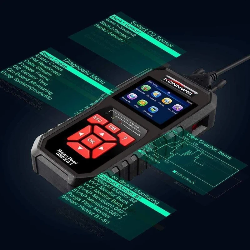 KW850 OBD2 Selbstdiagnosescanner Universal-OBD-Autodiagnosewerkzeug ODB2 Check Engine Kfz-Autocodeleser Schwarz