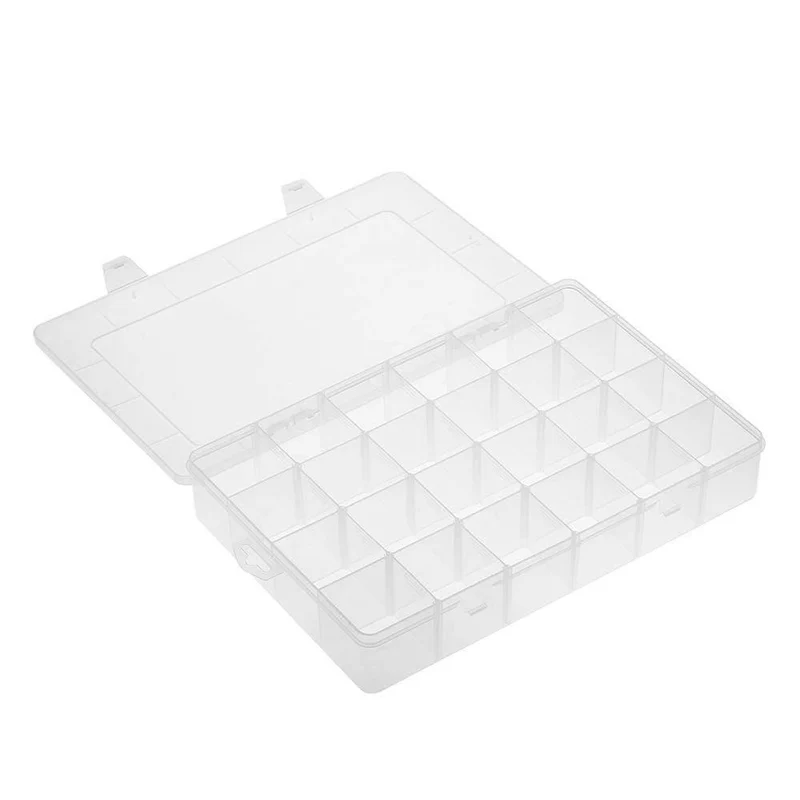 24 Grids Transparent Große Einstellbare Kunststoff Vorratsbehälter Schmuck Perle Badzubehör Werkzeuge Organizer Box