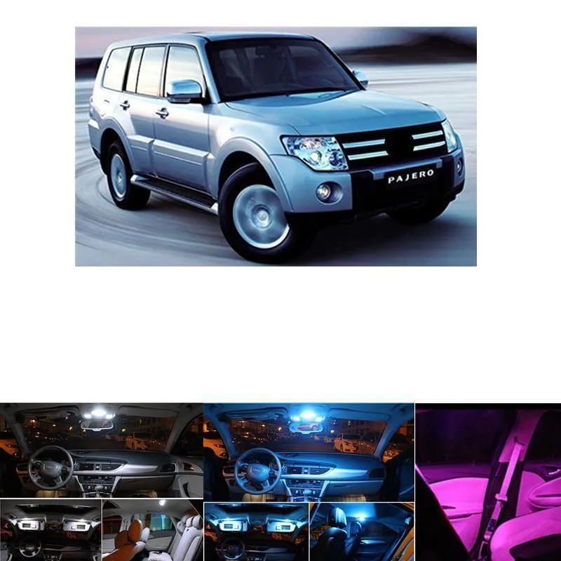 9PC Fehlerfrei Weißes LED-Innenlicht-Paket-Kit für Mitsubishi pajero 2007-2014-Zubehör Lesetürleuchten weiß blau
