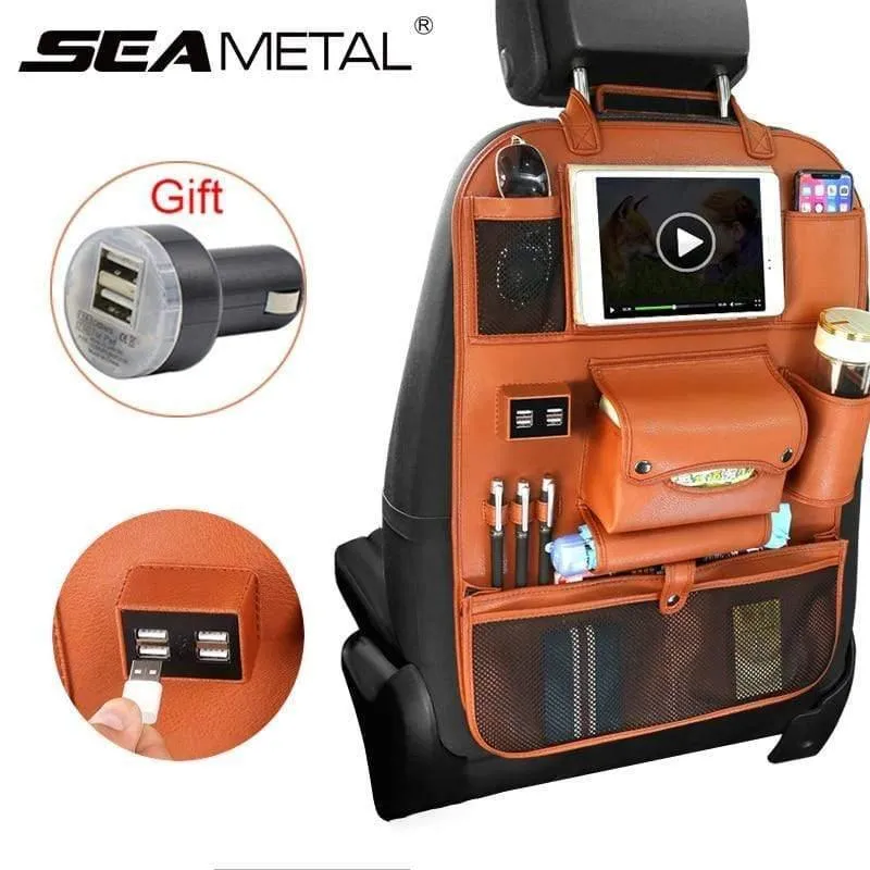 Zubehör Autositz-Organizer Innenraum Auto-Rücksitz-Aufbewahrungstasche Universelle Reisetasche 4 USB-Lade-Handy für Kinder