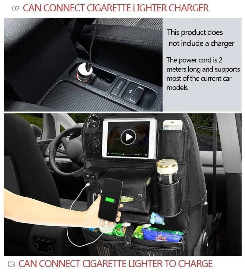 Zubehör Autositz-Organizer Innenraum Auto-Rücksitz-Aufbewahrungstasche Universelle Reisetasche 4 USB-Lade-Handy für Kinder