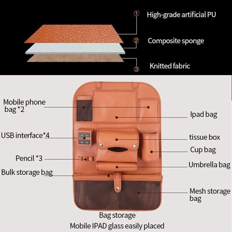 Zubehör Autositz-Organizer Innenraum Auto-Rücksitz-Aufbewahrungstasche Universelle Reisetasche 4 USB-Lade-Handy für Kinder