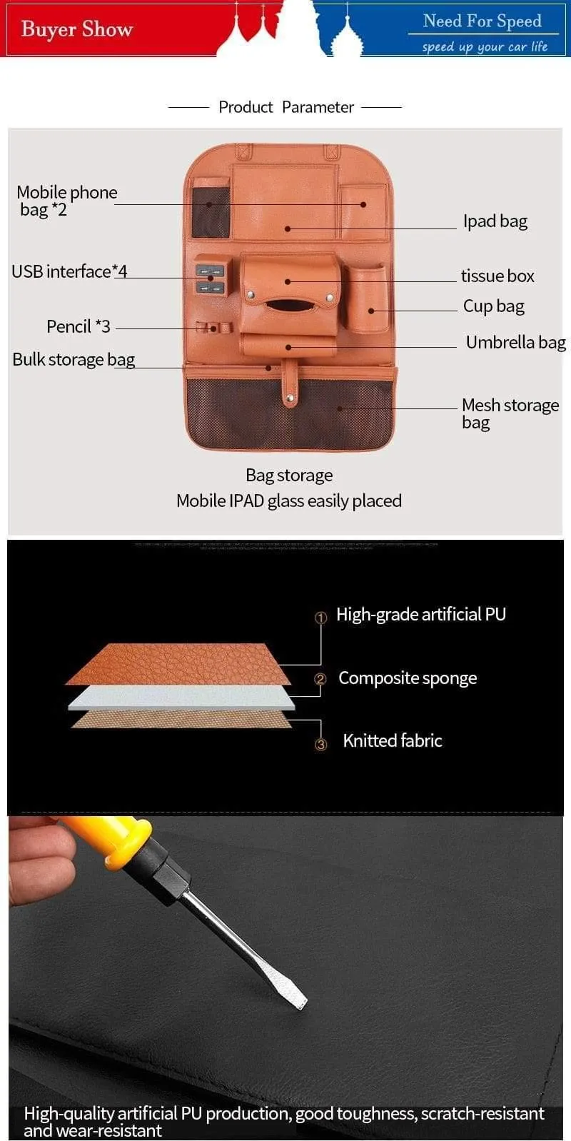 Zubehör Autositz-Organizer Innenraum Auto-Rücksitz-Aufbewahrungstasche Universelle Reisetasche 4 USB-Lade-Handy für Kinder