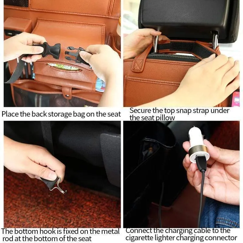 Zubehör Autositz-Organizer Innenraum Auto-Rücksitz-Aufbewahrungstasche Universelle Reisetasche 4 USB-Lade-Handy für Kinder