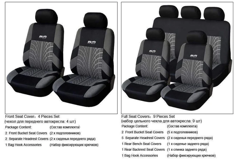 9-teilige und 4-teilige Universal-Autositzbezüge, passend für die meisten Autos mit Reifenspurdetails, Auto-Styling-Autositzschutz